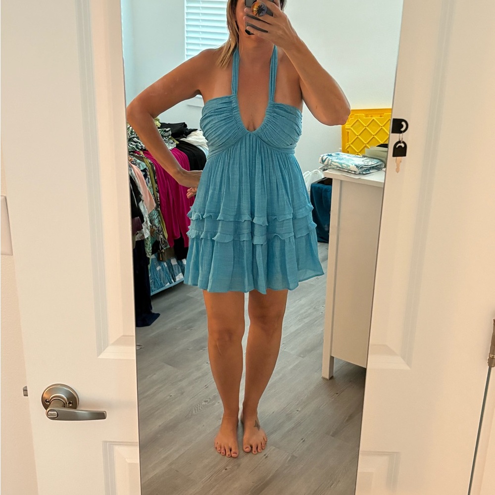 Mustard Seed Blue Halter Mini Dress